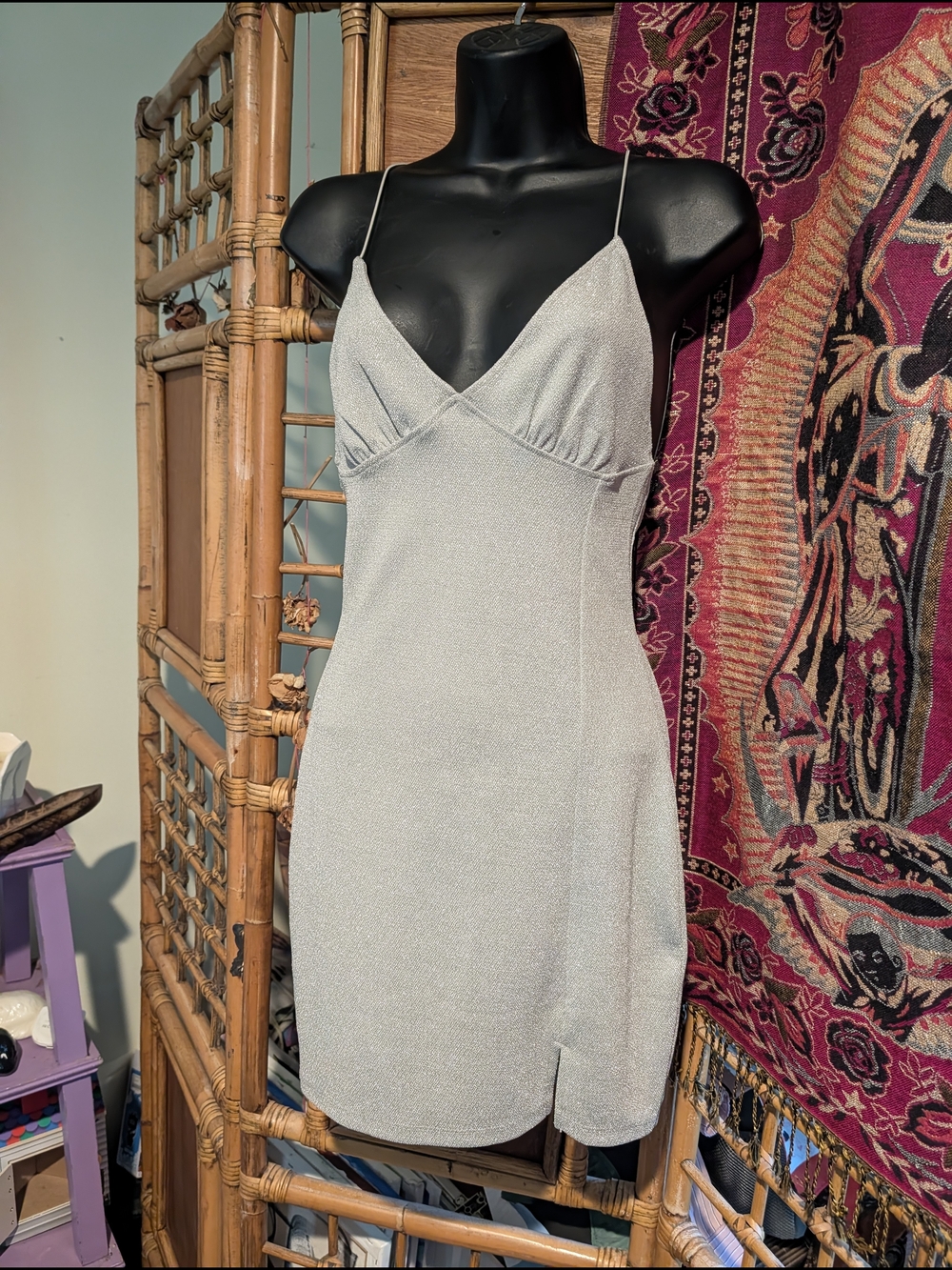 Silver Mini Slip Dress with Delicate Straps